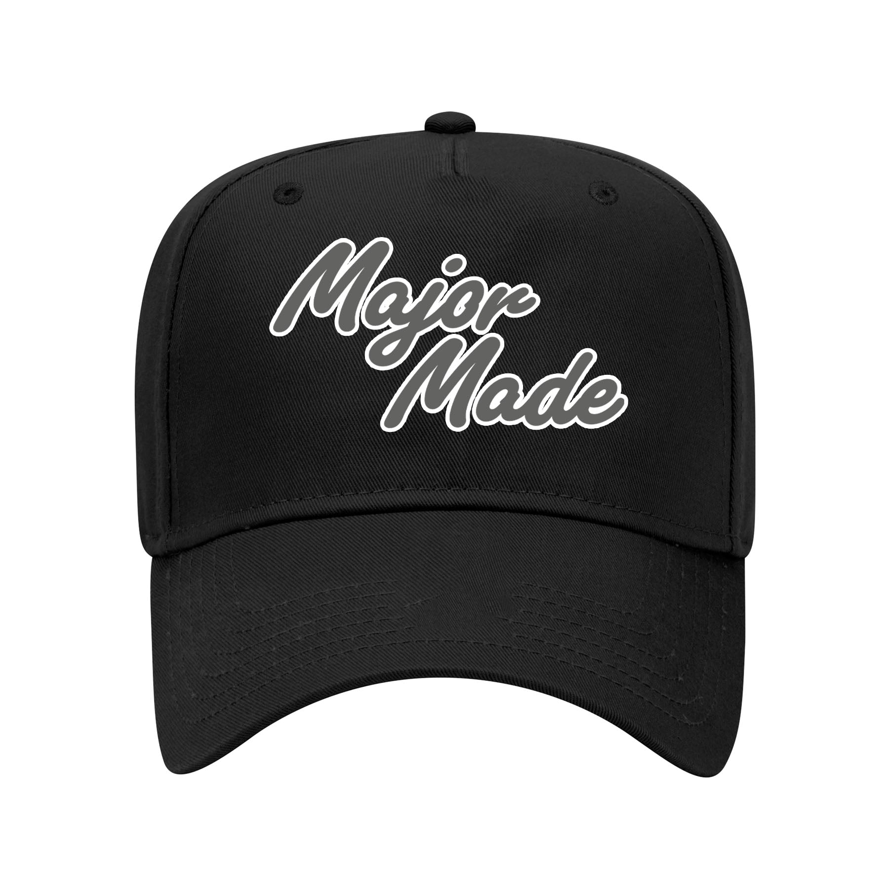 Black cap with 'Major Made' text on a white background