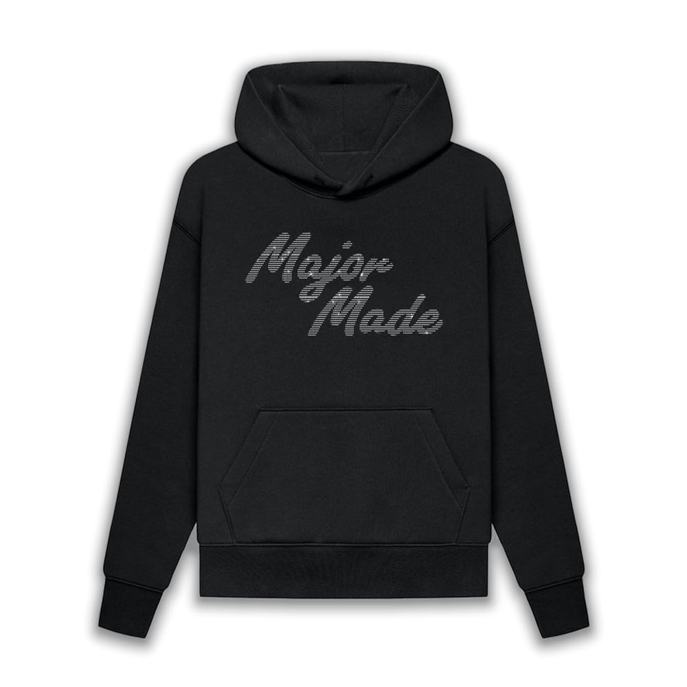 MAJORMADE RHINESTONE Hoodie — black 10oz fleece with rhinestone logo