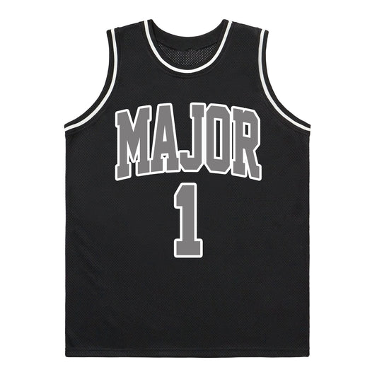 Black basketball jersey with 'MAJOR' and number '1' on a white background