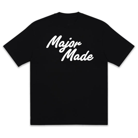 Black t-shirt with 'Major Made' text on a white background