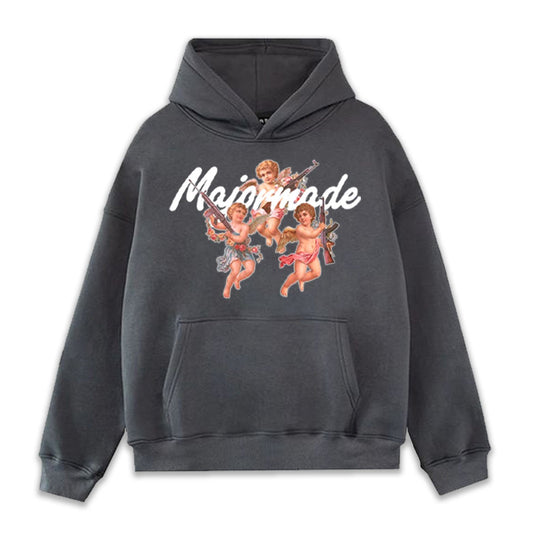 MAJORMADE Vintage Black Made In Heaven Hoodie — 12.5oz (420gsm) heavyweight, front screenprint, oversized fit
